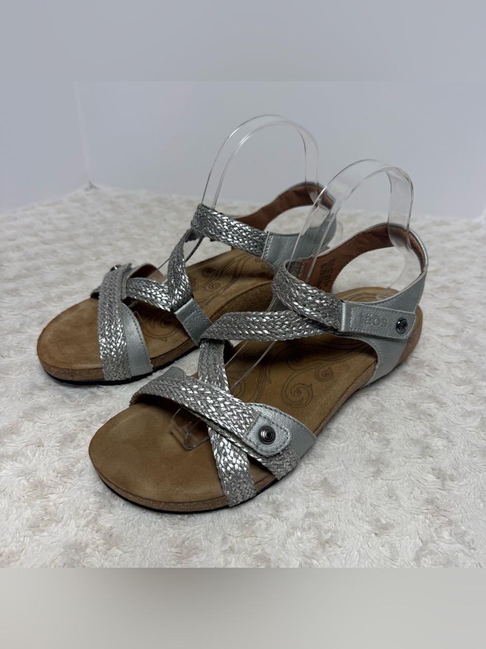 Taos Footwear Silver Braided Slingback Sandals with Adjustable Strap